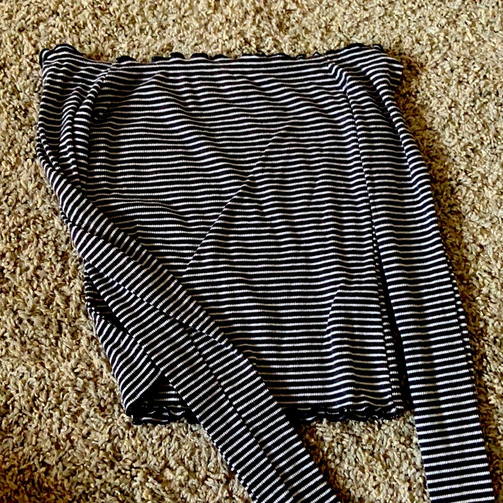 Black and white stripped off the shoulder top